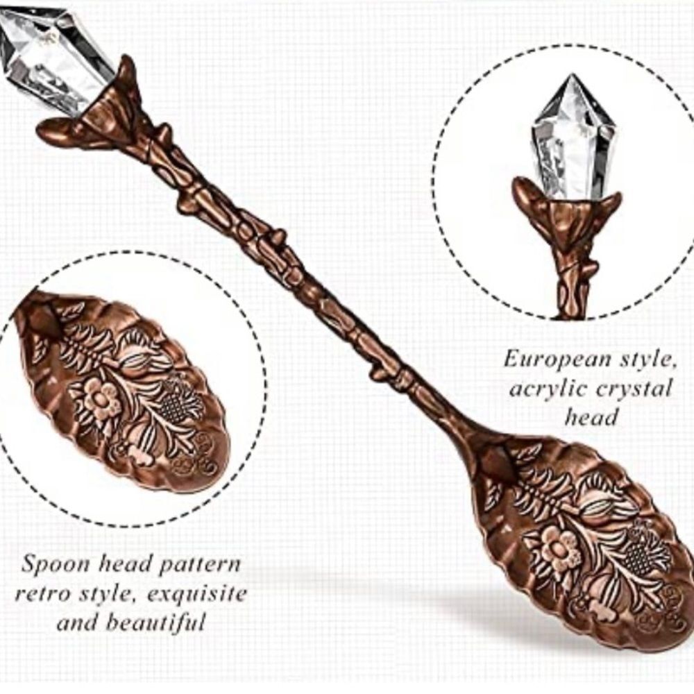 4 copper tone Retro Coffee Spoons Crystal Alloy Spoons Vintage Carved Coffee …